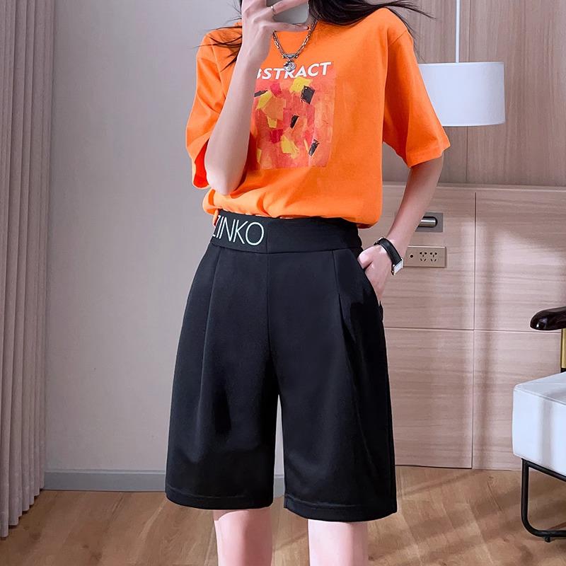 

Женские черные спортивные шорты прямого кроя - Мода Осень 2024, Свободный крой, Эластичный пояс, Стиль пятиточки XL чёрный