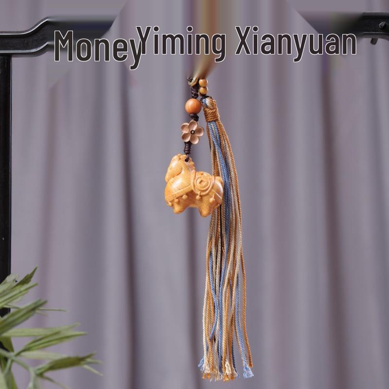 Rosewood Zodiac Horse Ornament with Rotating Design & Lucky Bag Keychain - Couple Style Charm