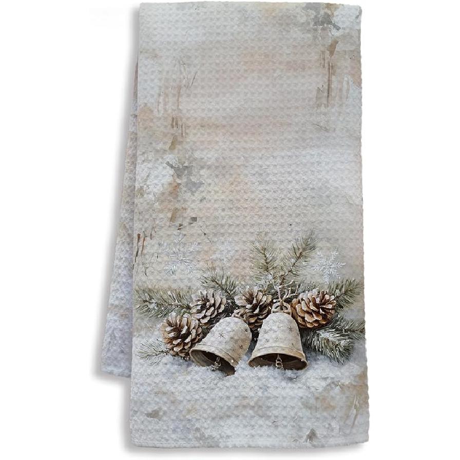 Pink Santa Winter Kitchen Towels, Snowflake Winter Dish Tea Towels for Kitchen, Funny Christmas Santa Claus Holiday Decorative Hand Towel for