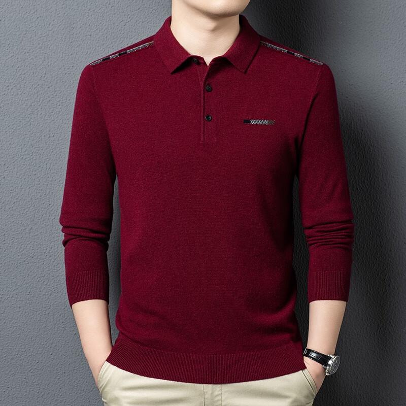 Yiliteng Men's Polo Collar Wool-Cashmere Blend Sweater