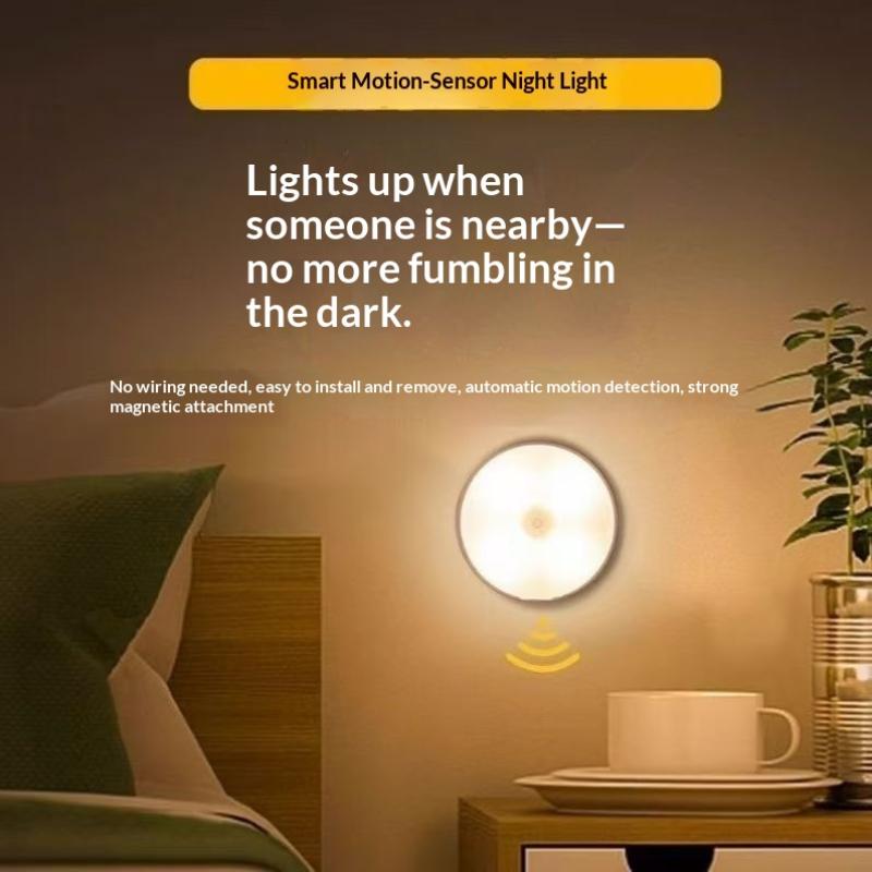 Lamp Night Light Usb Rechargeable Stick-On Sensor Light Wireless Cabinet Counter 6W Led Round Motion-Sensor Light