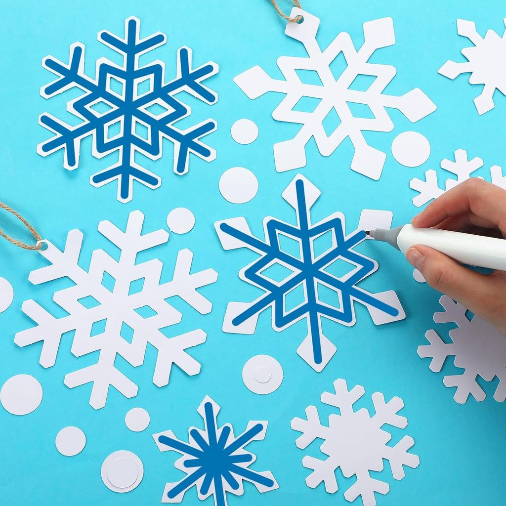 160 Pcs Thick Winter Snowflake Cutouts Snowflake Paper Cutouts Decor Blue and White Double Side Snow Flake Die Cuts Paper Pre Cut Snow Flake