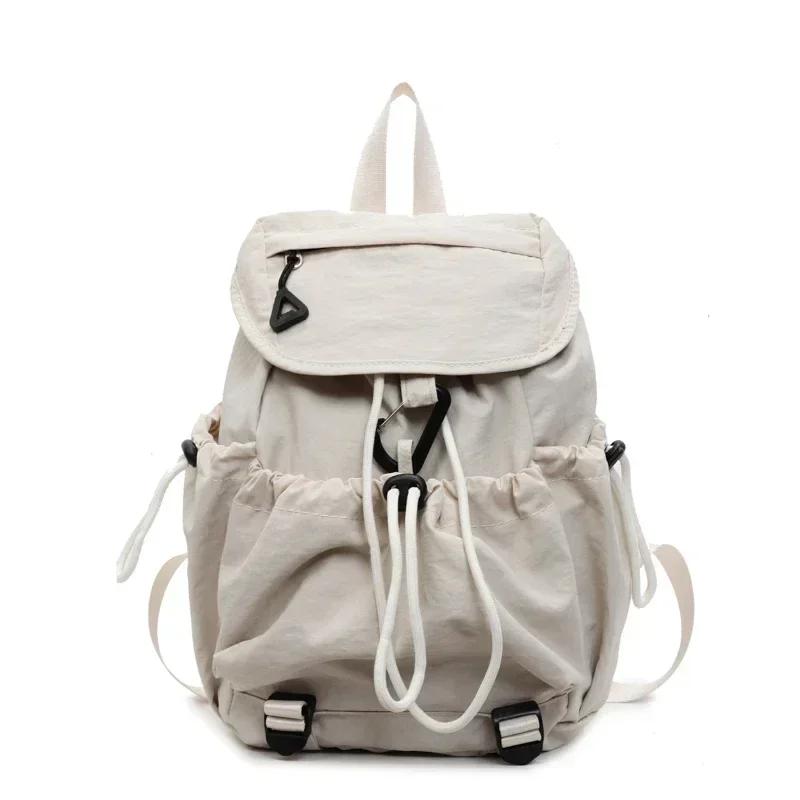 

Nyl Solid Color Large Capacity Backpacks 2026 String Casual Bags for Women Summer Student Simple Women s Handbags бежевый