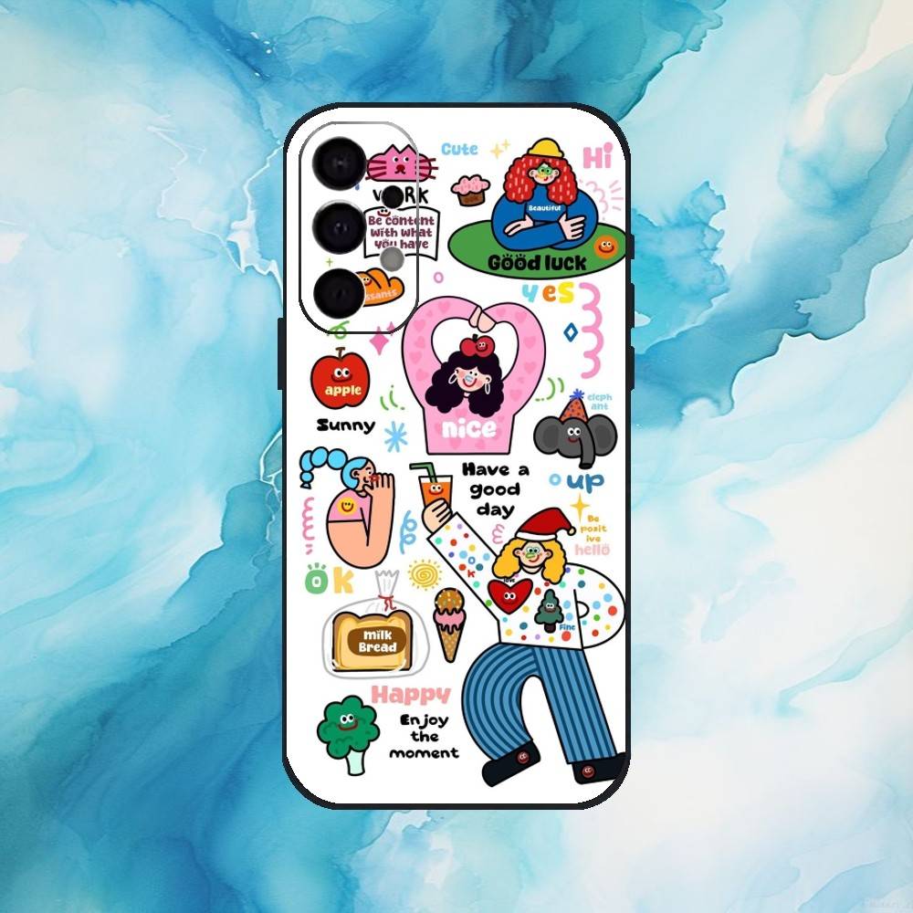Colorful Whimsy Girl Phone Case For Samsung Galaxy A73,A72,A71,A70,A53,A52,A51,Soft Silicone Black Cover