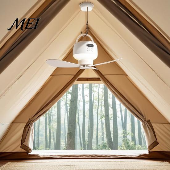 Schnelllade-Outdoor-Ventilator 2-in-1 Tragbarer Deckenventilator, Wiederaufladbares kabelloses Zelt mit LED-Licht, Fernbedienung, 4 Geschwindigkeiten, Geschenke für Camping