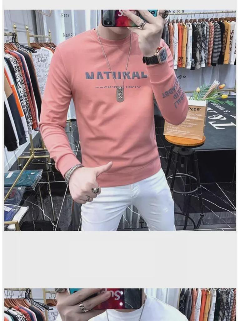 High-End Men's European Sweatshirt: Trendy, Long-Sleeved, Plus Velvet, Spring/Autumn, Thickened Winter Top