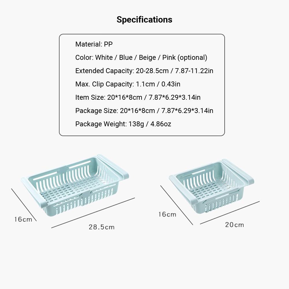 Retractable Fridge Organizer Pull Out Drawer Refrigerator Clip On Under Shelf Basket for Kitchen Storage Fits for Fridge Shelf Under 0.43 Inch