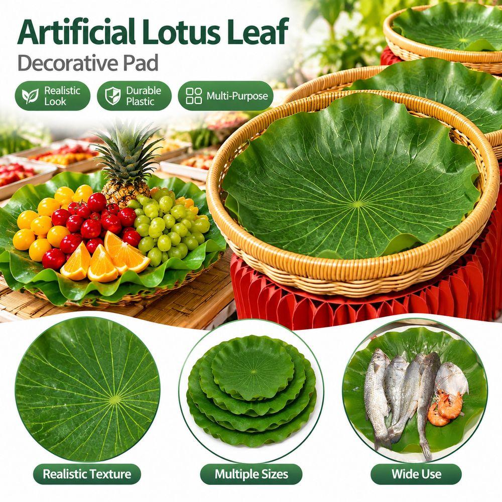 5Pcs Green Artificial Banana Leaf Mat 18/28/38cm Lotus Leaf Tray Liner for Food Display Decoration