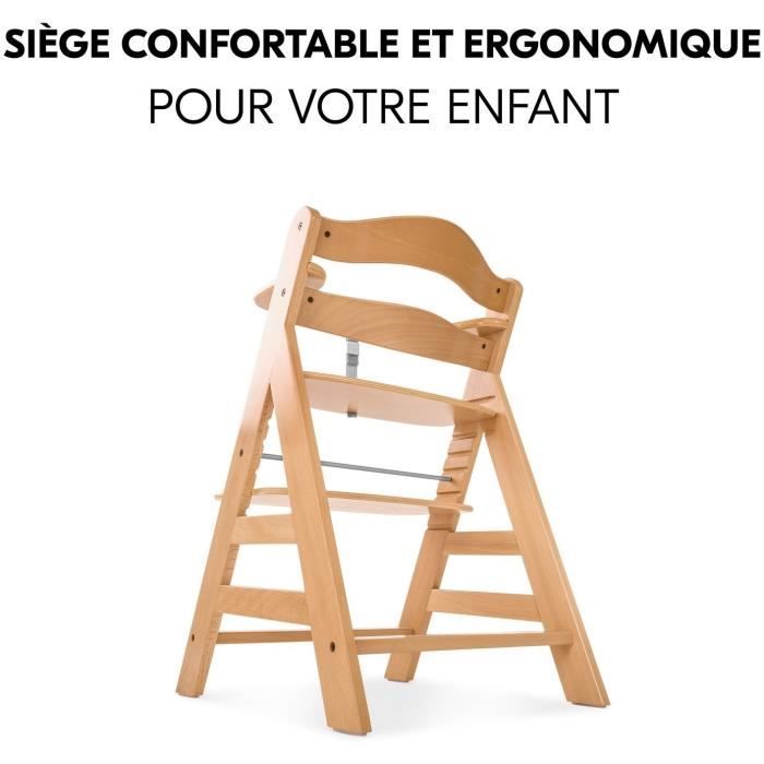 Chaise haute - HAUCK - ALPHA+ - Evolutive - De 6 mois à 90 kg - Bois FSC - Harnais 5 points - Naturel