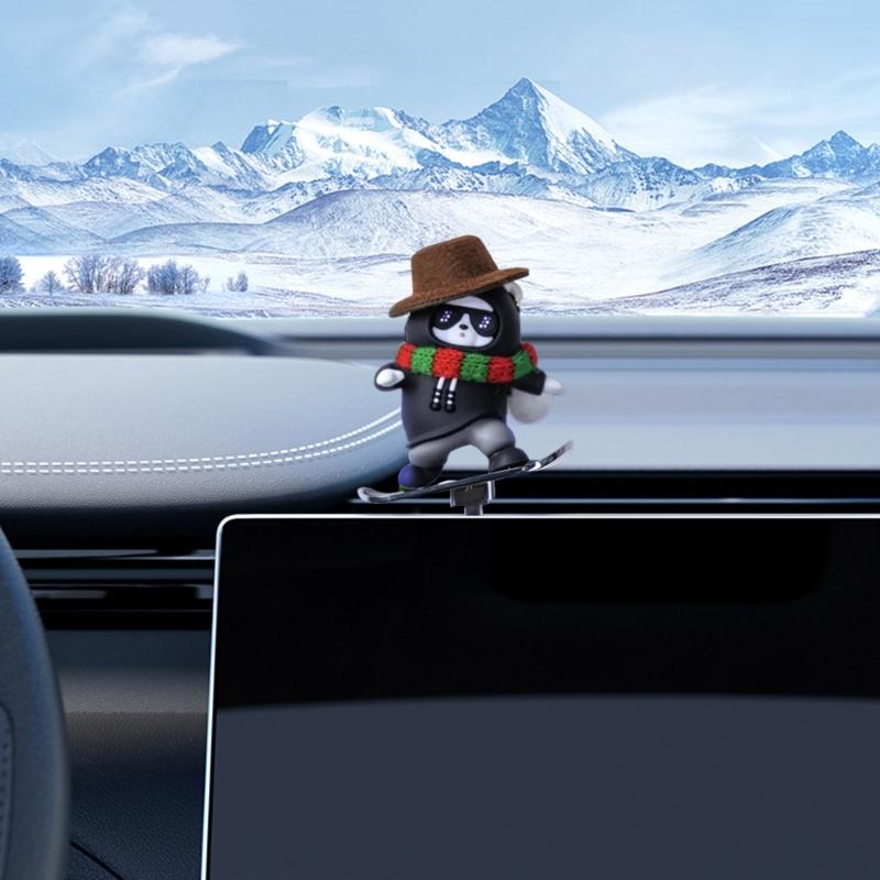 Car Skateboard Bear Ornaments Center Consoles Screen Pendants Decorations with Slide Rail Dashboard Decorations