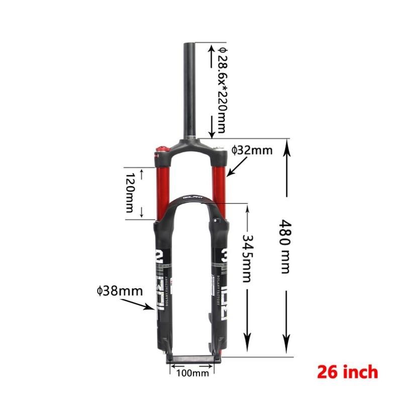 Bolany Mountain Bike Fork Suspension Double Airbag, Red Bike Front Straight Tube, Shock Absorber, Magnesium Alloy, Bike Accessor