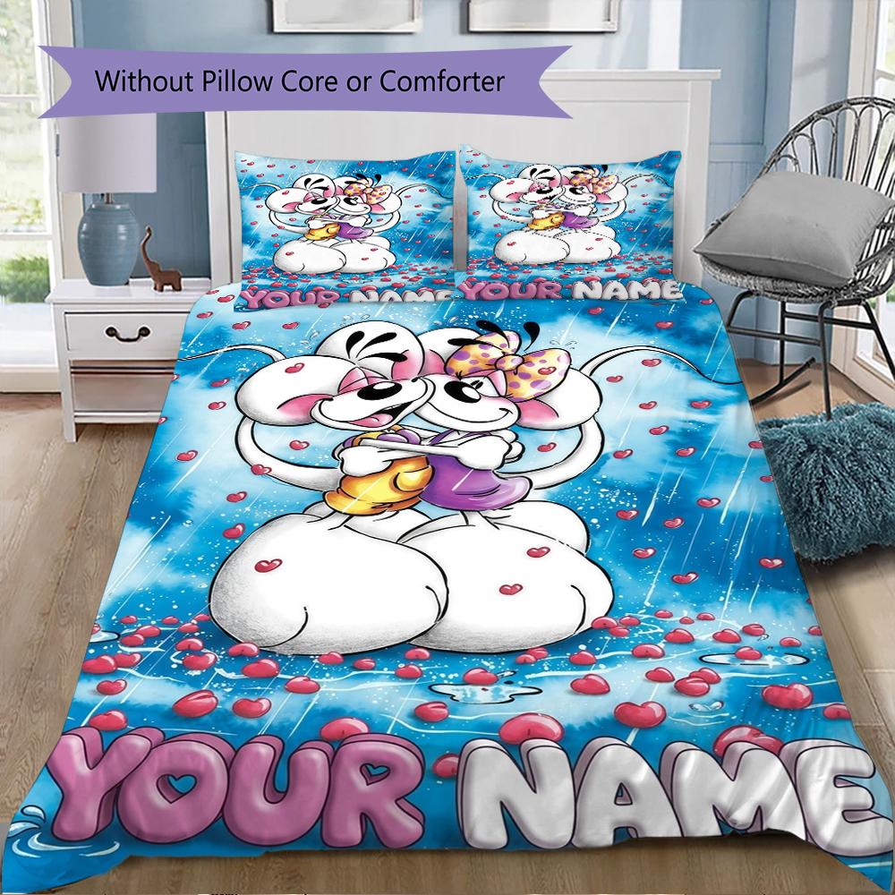 Personalisierte diddl Bettwäsche, Steppbett-Set Bettbezug Kissenbezug Heim-Geburtstagsgeschenk(1 Bettbezug + 2 Kissenbezüge, ohne Füllung)_xia