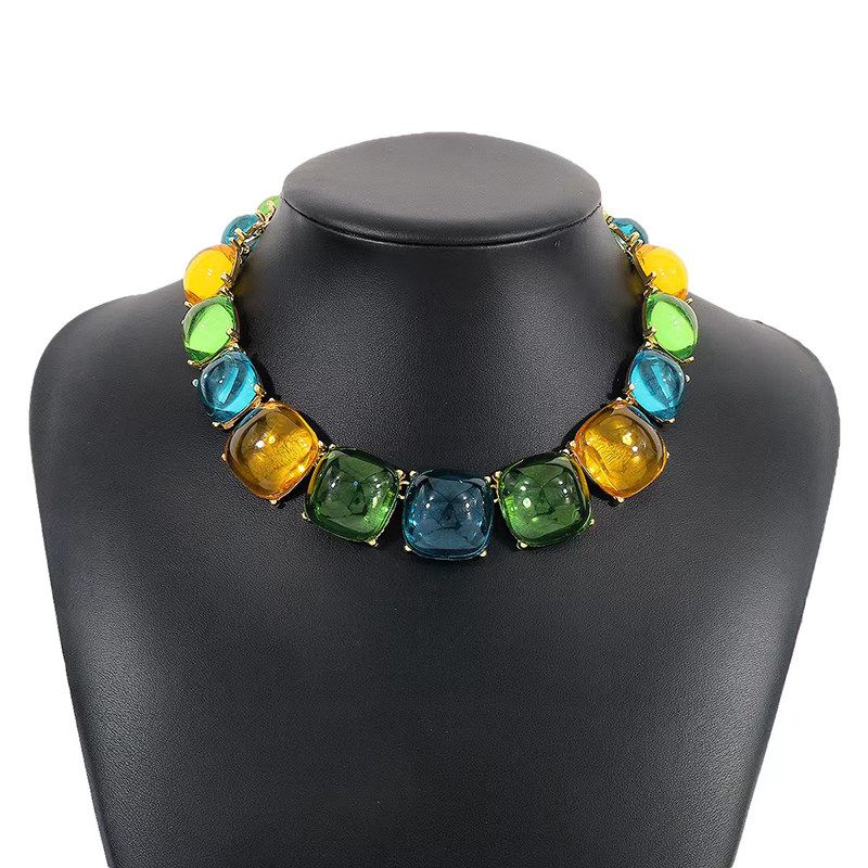Candy Mixed Color Resin Clavicle Necklace Earrings Female Geometric