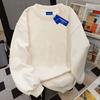 Sweatshirt à col rond surdimensionné couleur unie pour femme Coupe ample Hiver Décontracté Haut Mélange de coton
