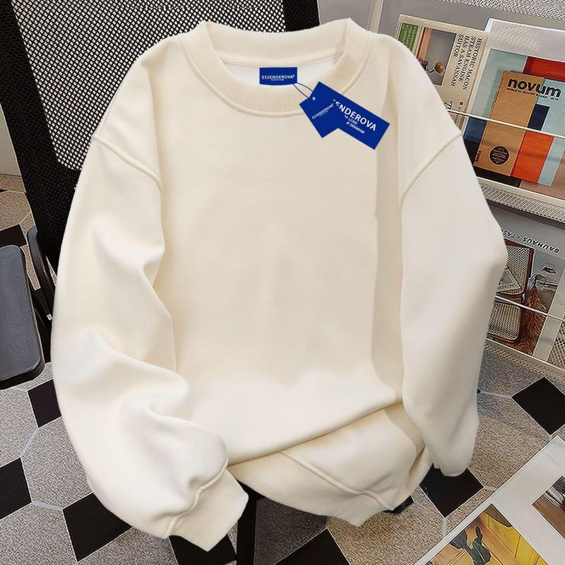 Sweatshirt à col rond surdimensionné couleur unie pour femme Coupe ample Hiver Décontracté Haut Mélange de coton