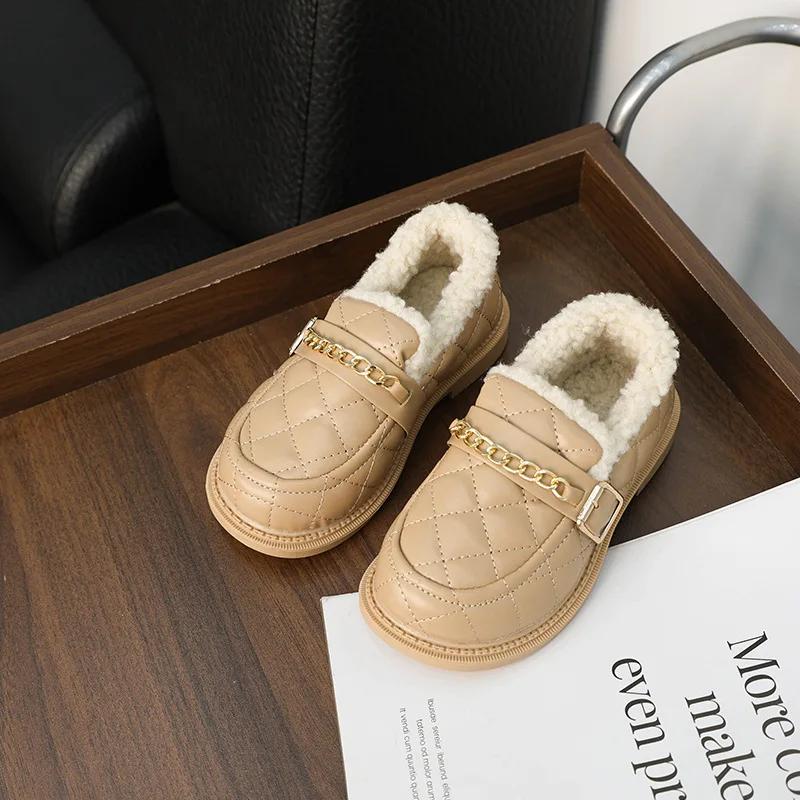 Winter Children's Shoes Solid Color Girls Loafers 2024 New Versatile Kids Causal Flat Cotton Shoes Fashion Outdoor Warm Non-slip