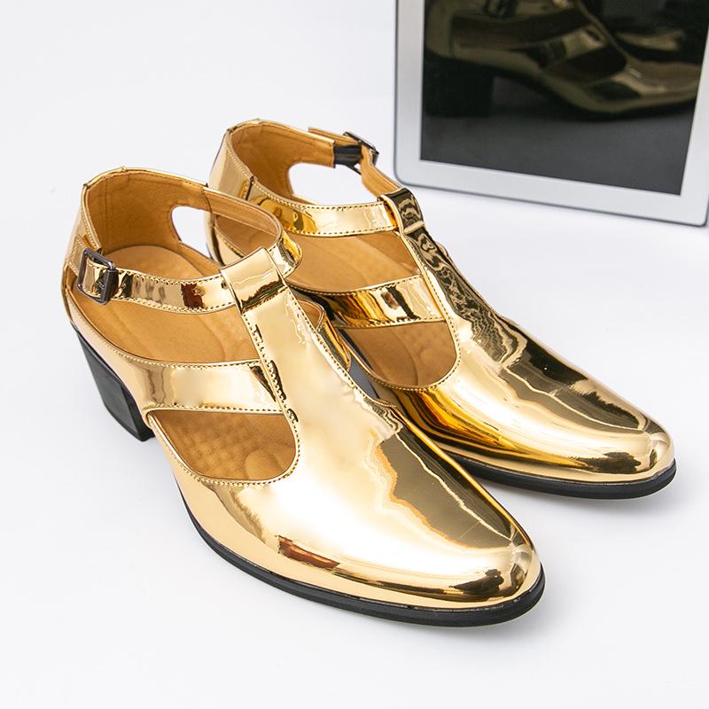Men s High-Heeled Roman Cross-Strap Leather Sandals - Size 46 Fashionable Summer Casual Shoes 45