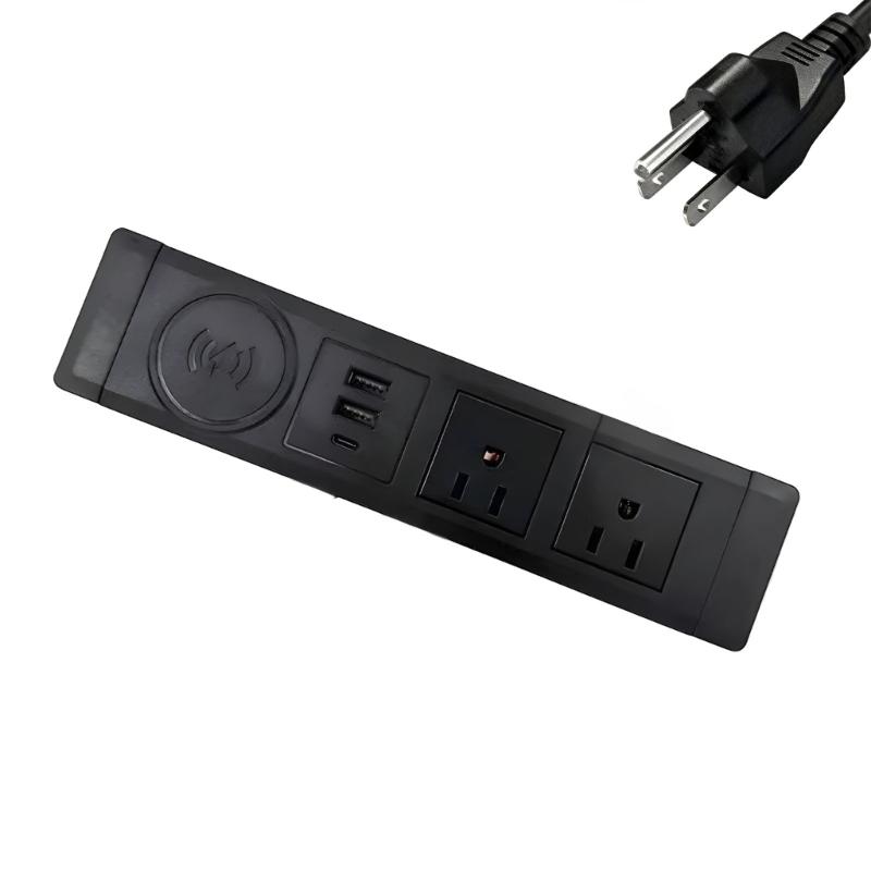 Multiunction Desk Mounted Charging Station Support Wireless Charging 2 110V Socket And 2 USB Port 1 Type C Port