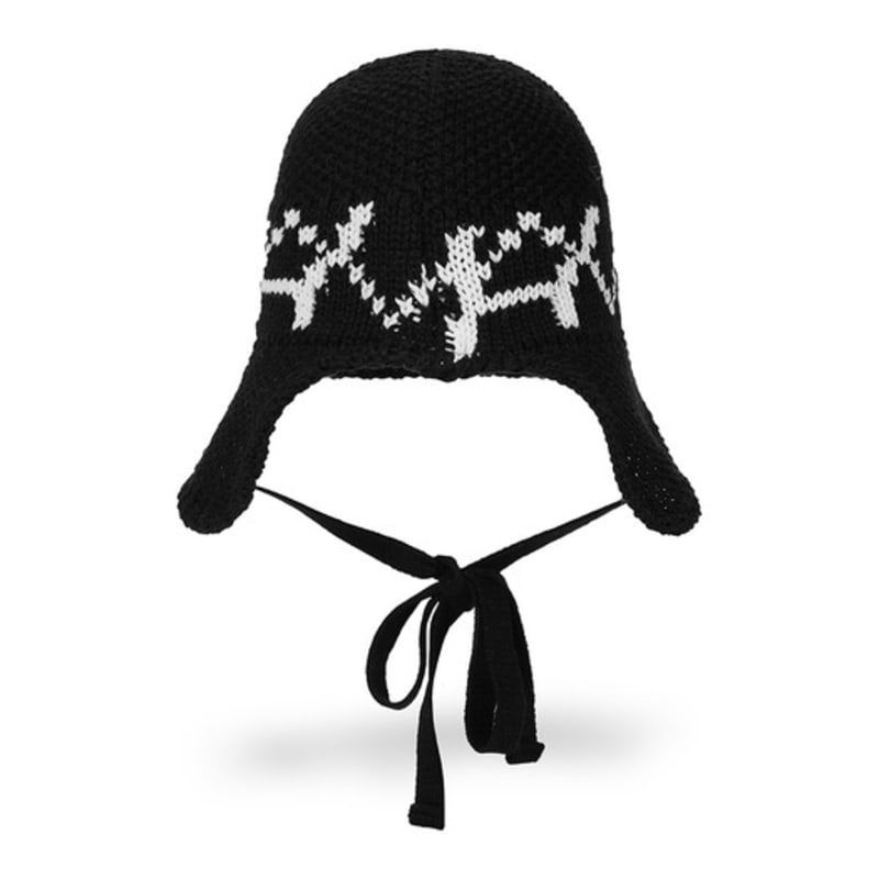VARZAR VA Digital Logo Cozy Knit Bonnet Hat Black/White
