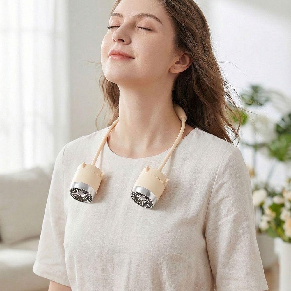 USB Rechargeable Neck Electric Fan Low Noise Around Neck Cooler Hanging Neck  Fan  Personal Cooling