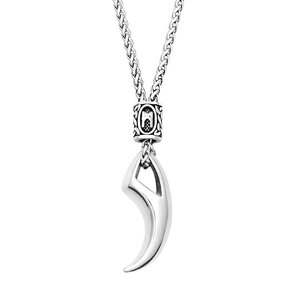 Viking Retro Wolf Tooth Necklace Stainless Steel Norse Rune Pendant Necklace For Men Women Amulet Jewelry Gift