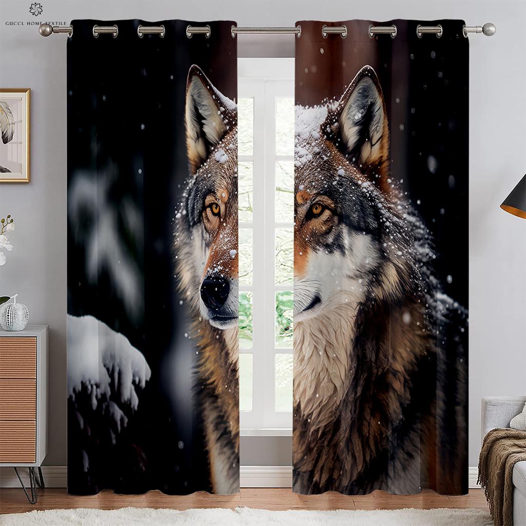 Starry Sky Moon Wolf Animal Print Window Blackout, Insulation Curtains, Bedroom, Living Room, Outdoor Kitchen Decorative Curtain