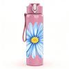 1PC Blue Daisy Watercolor Flower Print 750ml Color Plastic Sports Water Bottle Leakproof Flip Straw Lid Suitable for Sports Office Home Use