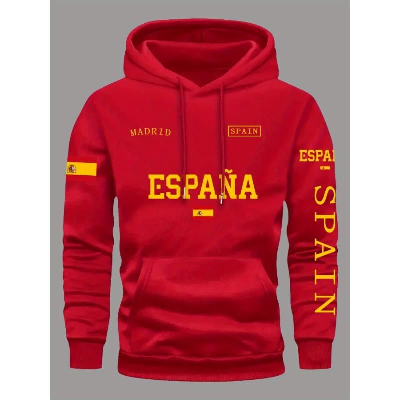 Spanische Flagge Grafikdruck Herren Kapuzenpullover Herbst Winter Täglich Outdoor Urlaub Fitness Lässig Locker Warm Sportbekleidung