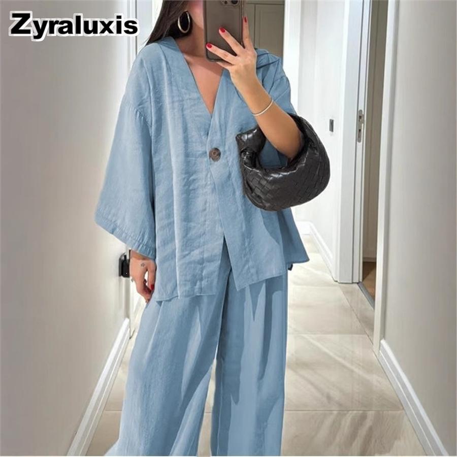 Trendy Loose V-Neck Wide Leg Pants Casual Fashion Set for Women