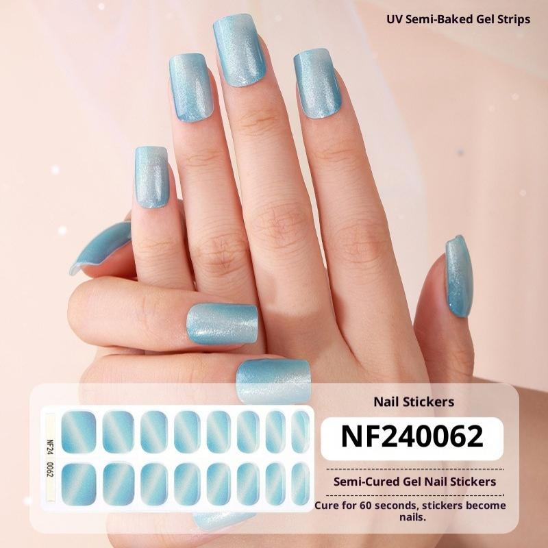 New Semi-cured Gel Nail Stickers, 16-finger Cat Eye Glitter UV Nail Stickers, Cured Under A UV Lamp.