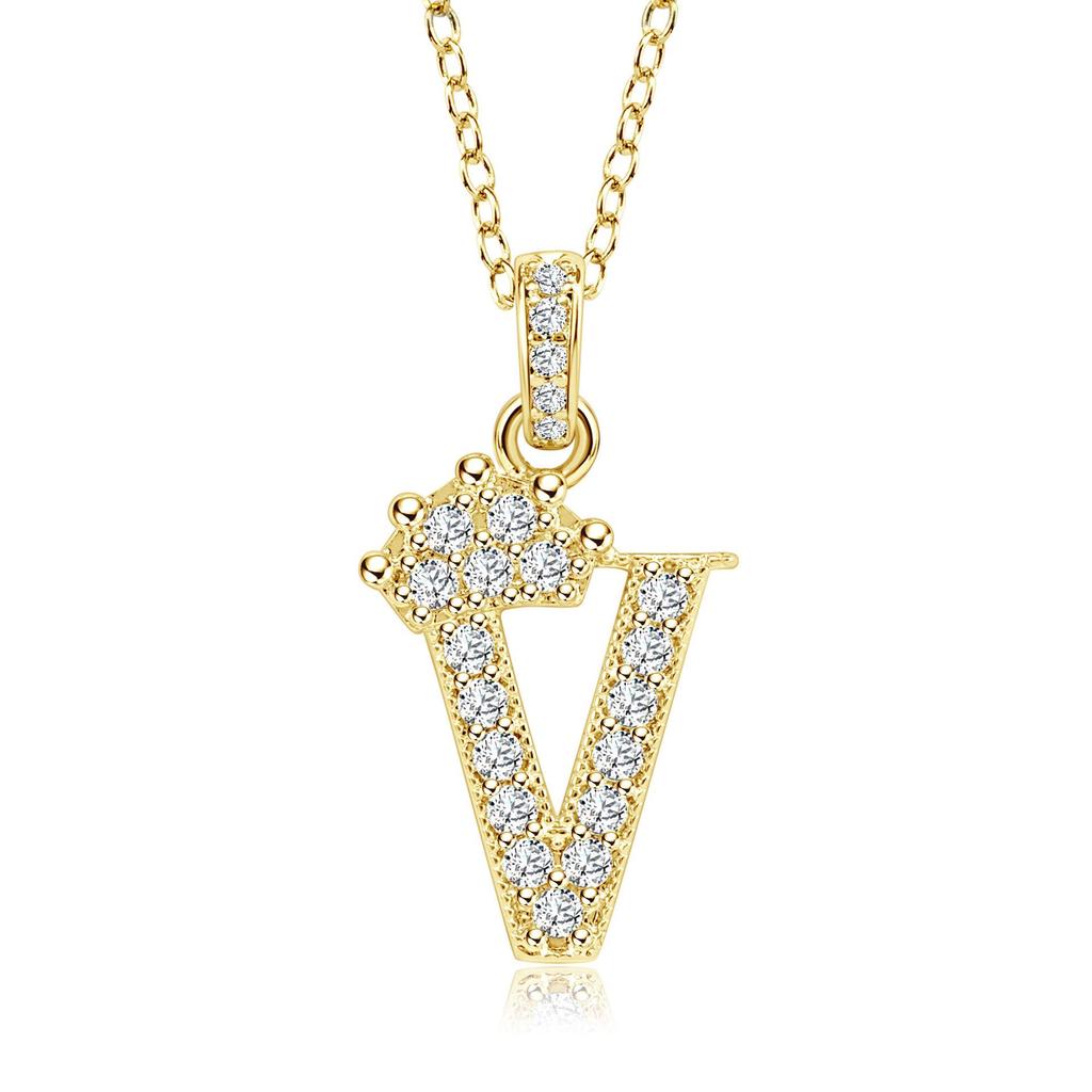 Gold-Plated Zircon Crown Letter Pendant Necklace - Women's Versatile Choker