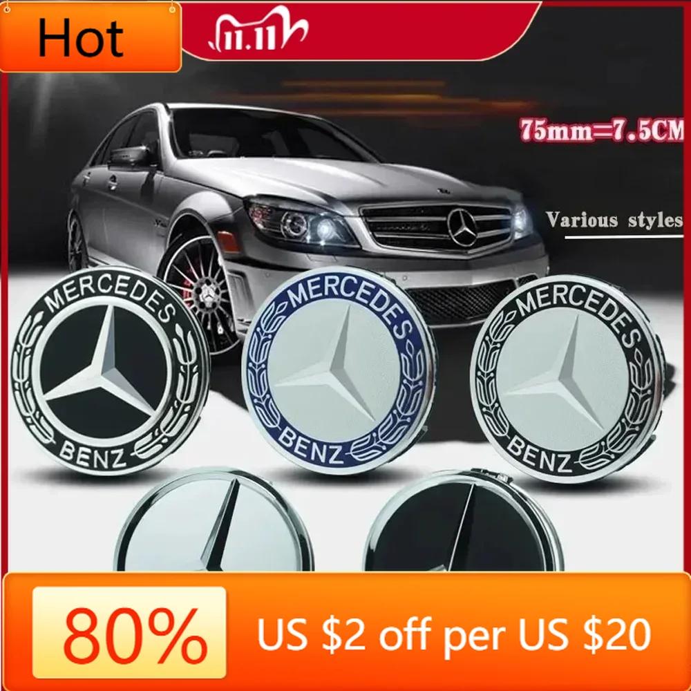 XHWHJ1 2025 Hot For Mercedes Benz 4pcs ABS 75mm Car Rims Hubcaps Wheel Center Caps For Mercedes Benz C E S GLE CLC W204 W221 QQ56