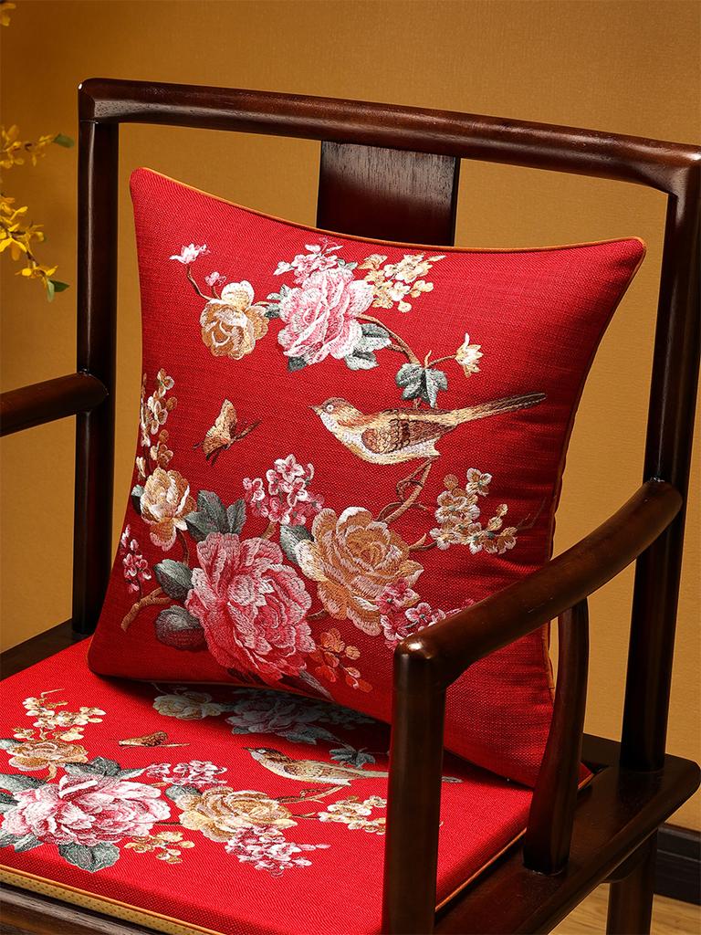 Veemi Home Leinen Kissenbezug Frühling Vögel Stickerei Orientalischer Luxus Hochwertiger Kissenbezug für Couch Sofa Bett 18x18 Zoll
