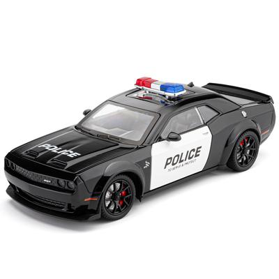 1/24 Police Dodge Challenger SRT Hellcat American Military Vehicle Alloy Metal Diecast Model Car Sound Light Collectibles Hobby