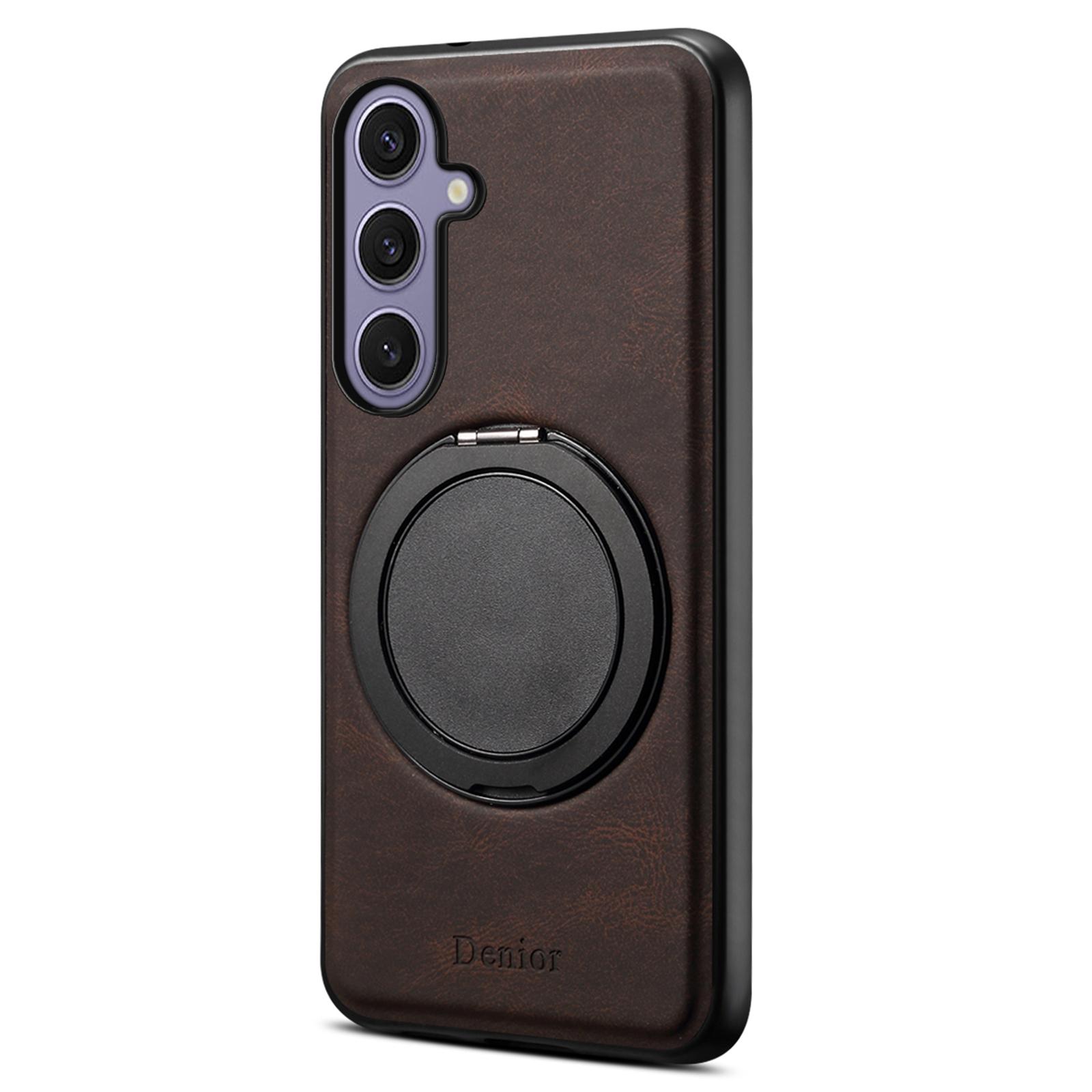 

DENIOR A14 For Samsung Galaxy S24+ Magnetic Case Rotary Kickstand Leather PC TPU Phone Cover Brown