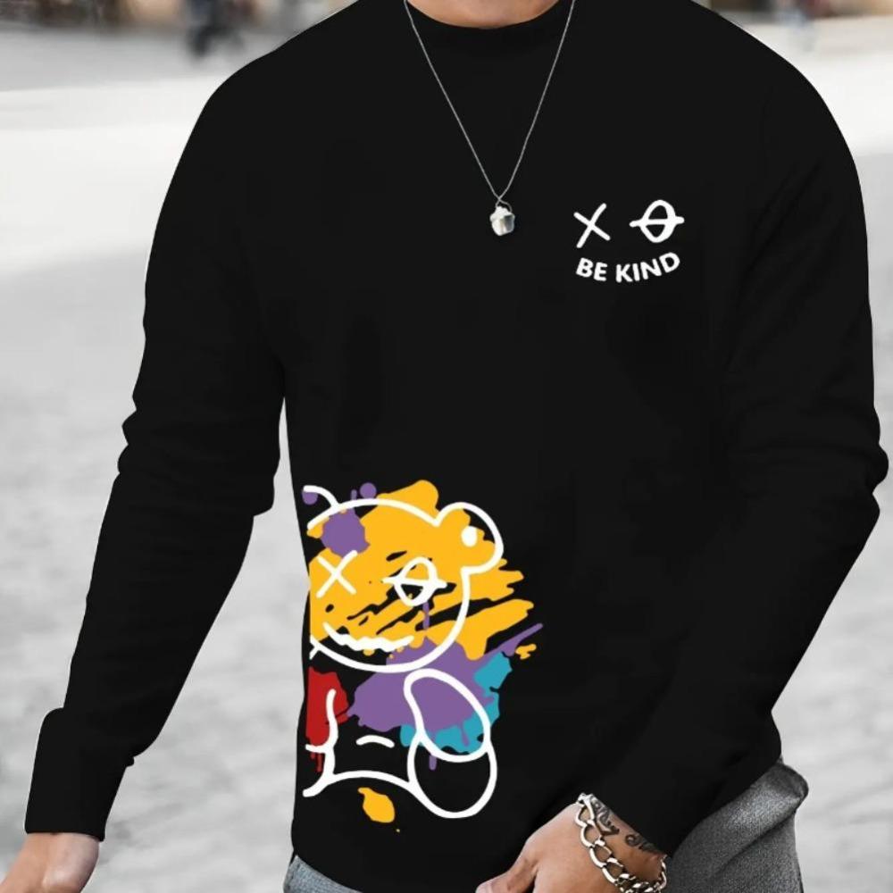 Casual Printed Simple Top Fashionable Loose Long-sleeved Crew Neck T-Shirts Men’s