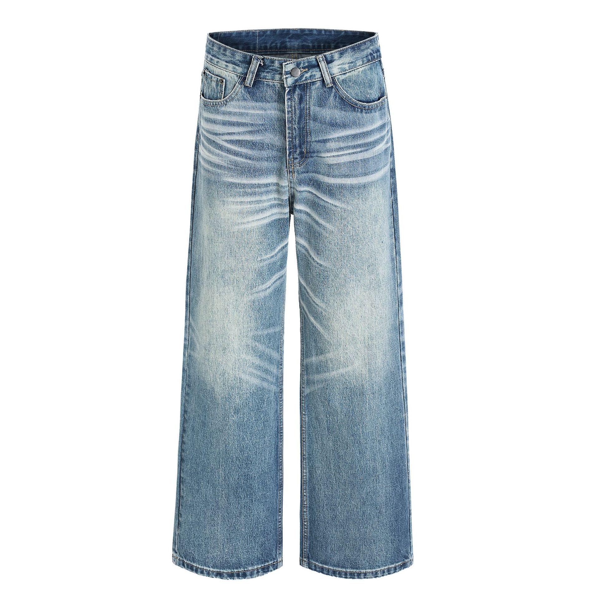 

Big Skill 26 Spring American Street Trend Distressed Whiskers Wide-Leg Denim Pants for Men & Women Medium світло-синій колір