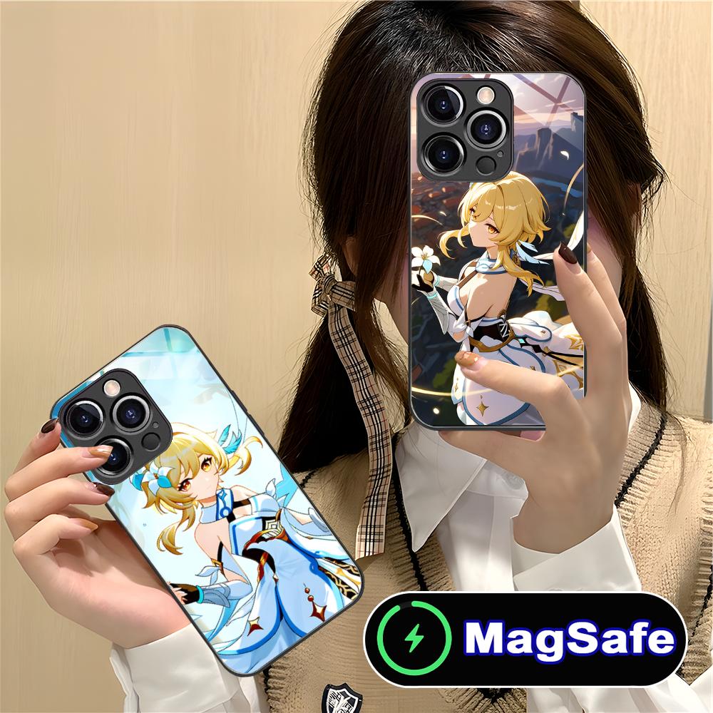 Game GI Lumine Glass MagSafe Mobile Phone Case for iPhone 17 16 15 14 13 12 11 Air Pro Max Plus Mini Colorful Cover