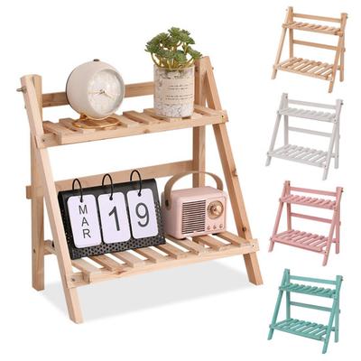 Scaffale Portaoggetti da Tavolo in Legno Design Pieghevole a Doppio Strato Bordo Liscio Sbavatura