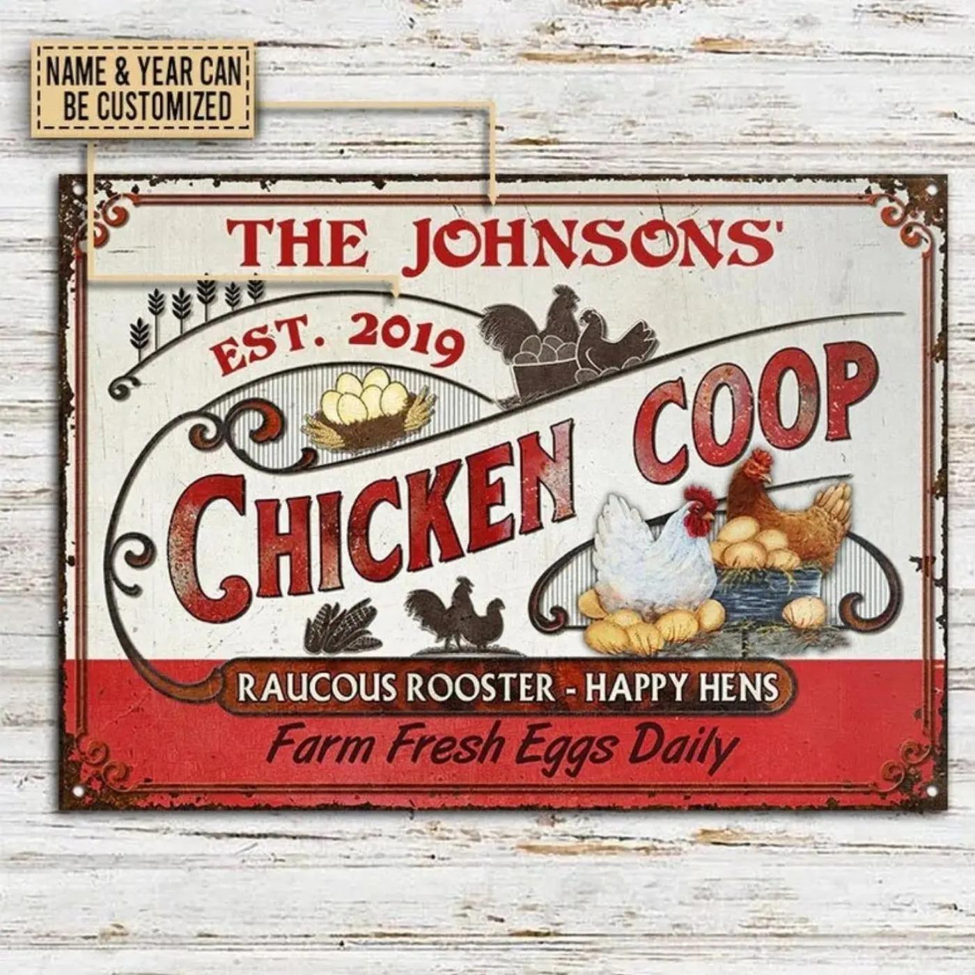 

Classic Metal Chicken Coop Sign Red White Fresh Eggs Daily Rustproof Yard Art белый