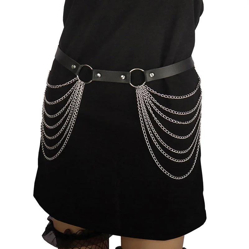 Adjustable Punk Leather Waist Chain Belt Strap Body Chain for Festival Rave Dance Harajuku Fashion Accessories