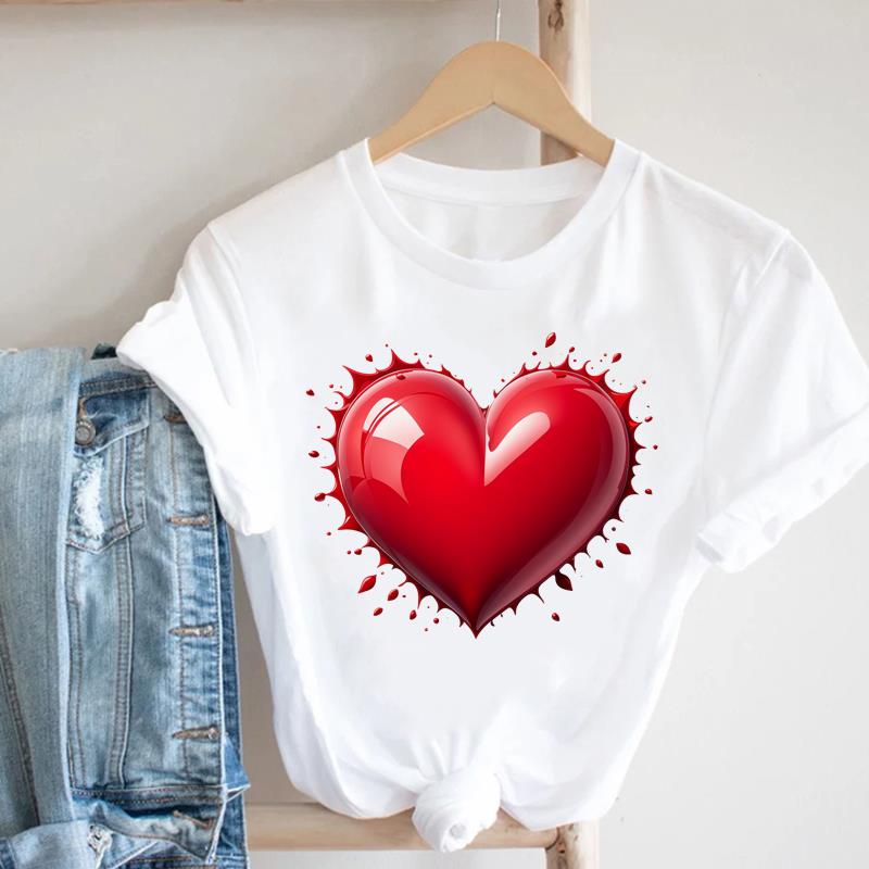 (Asian Size) letter love flower Lady Female Top Graphic Short Sleeve T-shirts Printed Fashion Clothing Women Casual T Shirt Tee