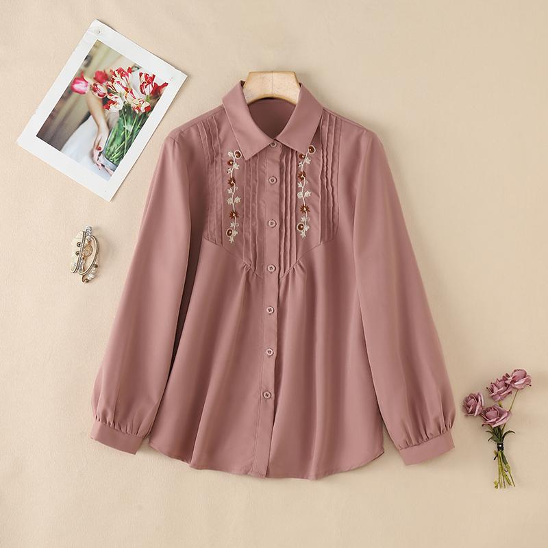 ZANZEA Women Casual Turn Down Collar Loose Embroidery Print Long Sleeve Blouse