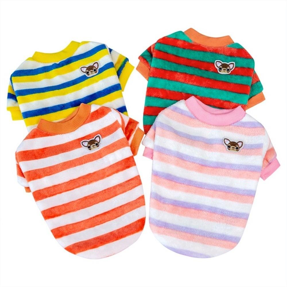 New Soft Flannel Puppy Clothes Hoodie Design Rainbow Striped Pet Clothing Cozy Pullover Style Dog Coat
