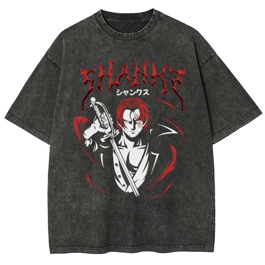 ONE PIECE Printed Short Sleeve T-Shirt Casual Summer Wear Men's Street Clothing Men's T-Shirt Washed and Old Comfortable