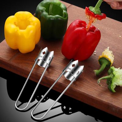 1/2 pezzi in acciaio inox per rimuovere il torsolo del peperone Rimozione rapida del torsolo per verdure e frutta Gadget per tagliare il torsolo del peperone rosso facile da usare