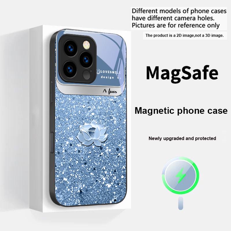 Pink gradient lotus For iPhone 17 Pro Max 16 E 15 14 13 Plus 12 mini 11 17 Air XR Xs Max 7 Plus Magsafe Glass Phone Case