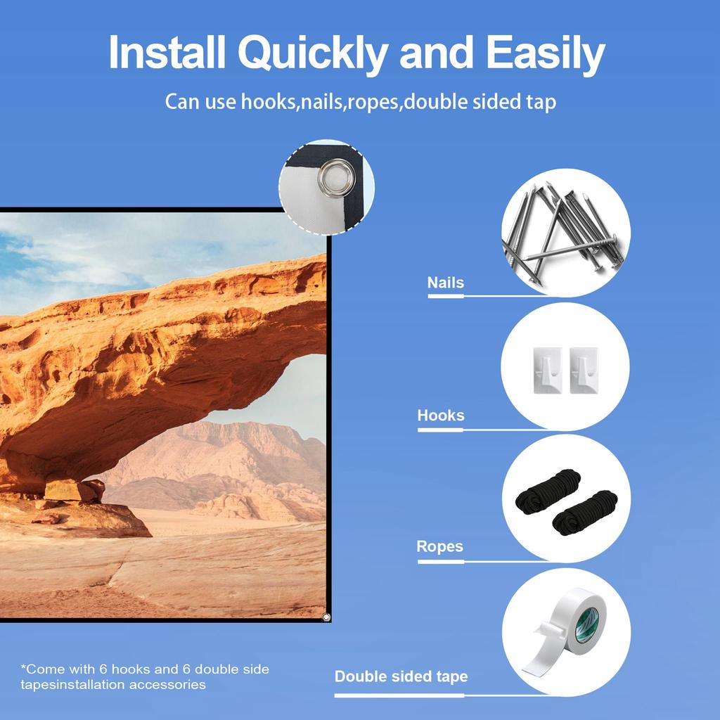 72 Inch Portable HD Projector Screen 16:9 Projection Screen Foldable Durable Wall Mounted for Outdoor Movies Home