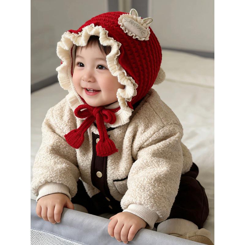 Festive Red Knit Baby Hat for Boys and Girls - Warm and Cozy for Autumn and Winter, Perfect for First Birthdays