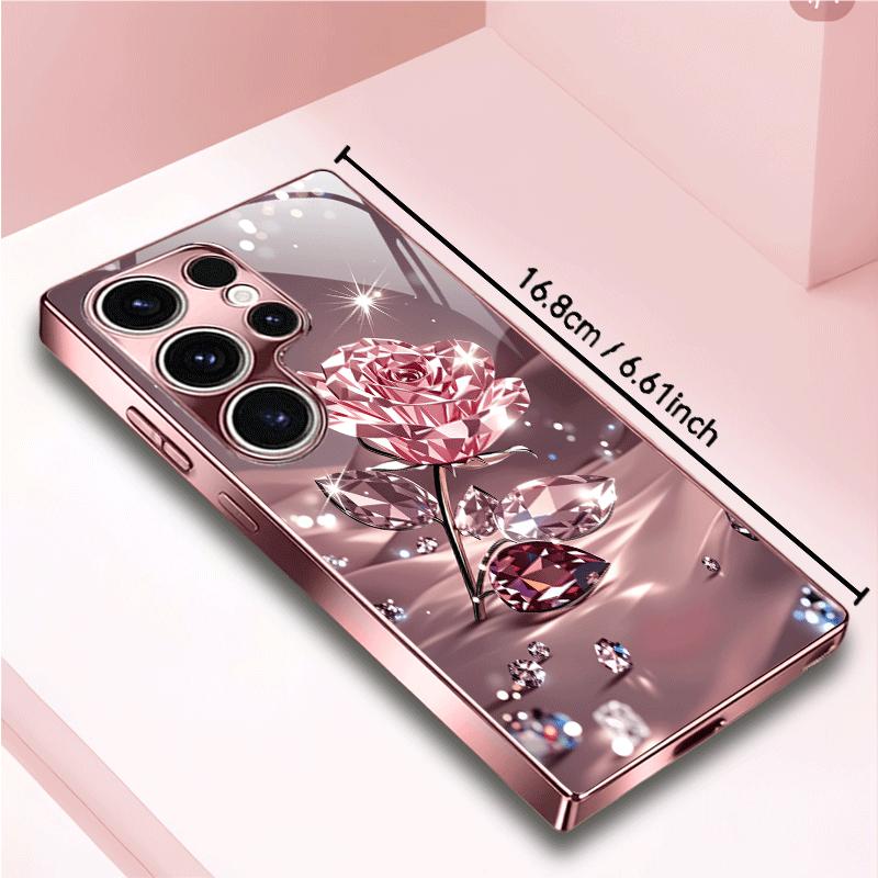 Classic Crystal Rose Phone Case S26 Ultra Case Glass Mobile Phones for Samsung Galaxy S26 S25 S24 S23 S22 FE Ultra Plus